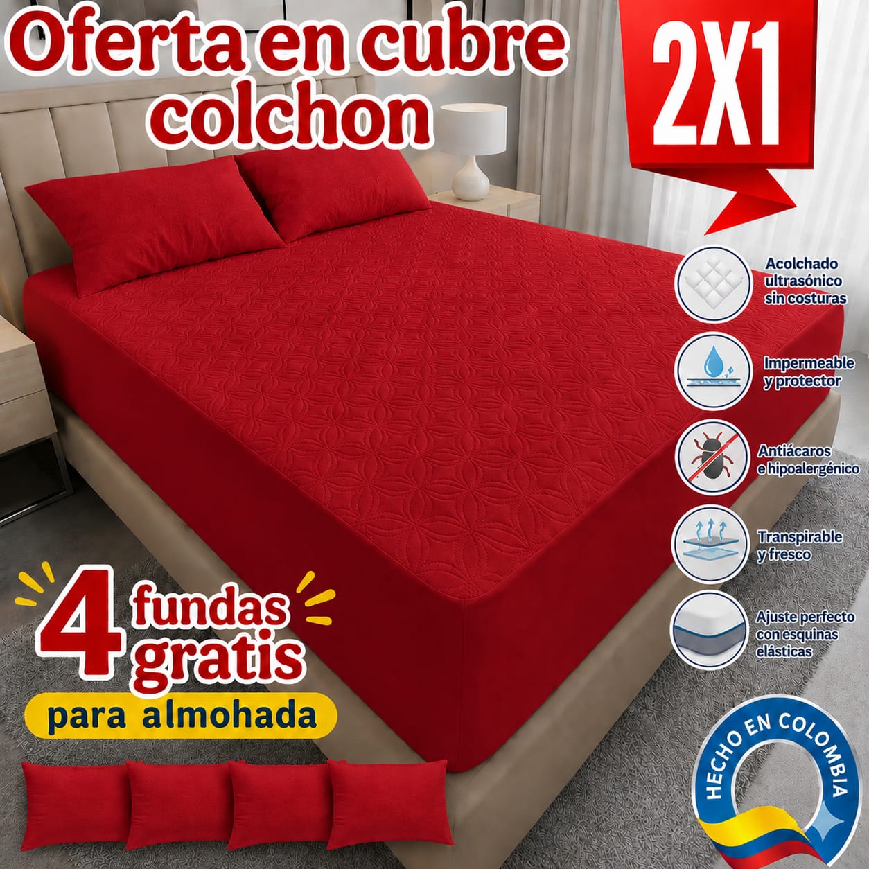 OFERTA EN CUBRE COLCHON PAGUE 1 LLEVE 2 + 4 FUNDAS DE ALMOHADA GRATIS