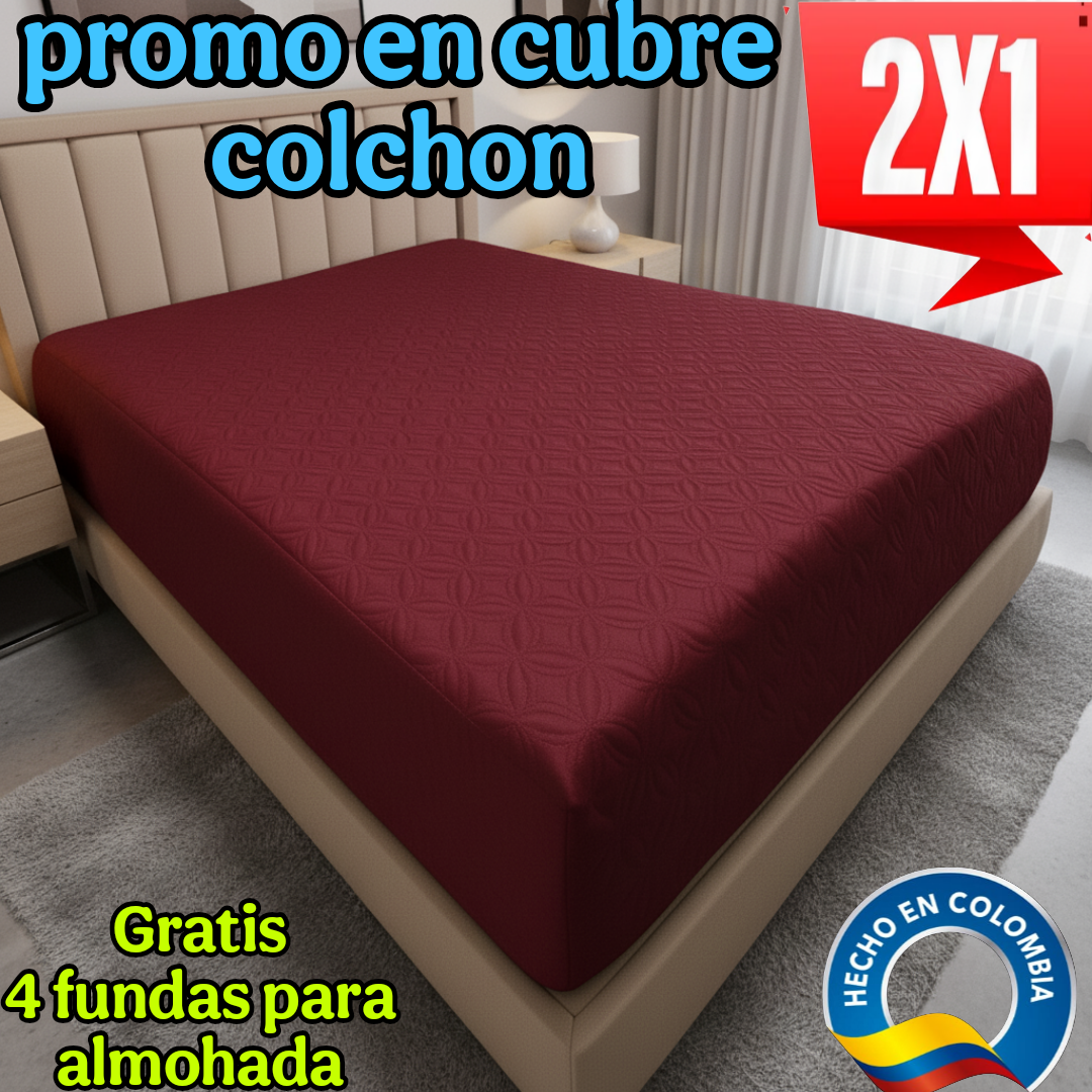 OFERTA EN CUBRE COLCHON PAGUE 1 LLEVE 2 + 4 FUNDAS DE ALMOHADA GRATIS