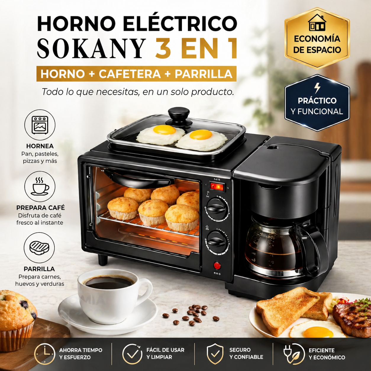 HORNO ELÉCTRICO SOKANY 3 EN 1 MULTIFUNCIONAL